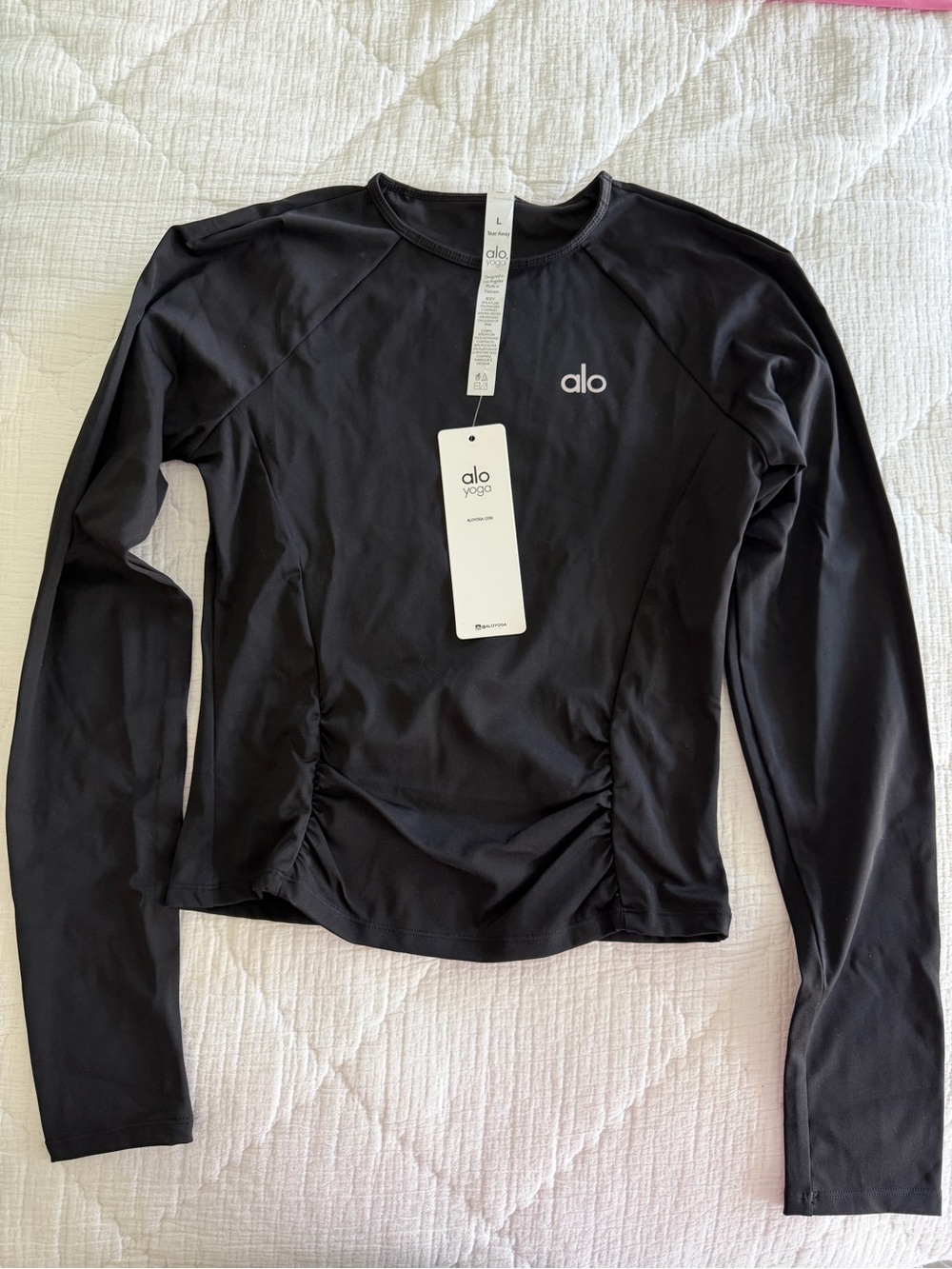 ALO Yoga Black Long Sleeve Ruched Side Performance Top